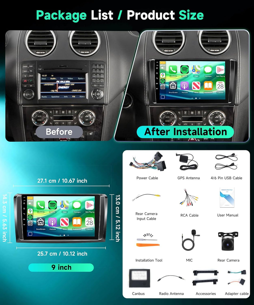 8 Core 6G+128G Android Autoradio für Mercedes Benz ML GL W164 ML350 ML500 GL320 X164 ML280 Wireless