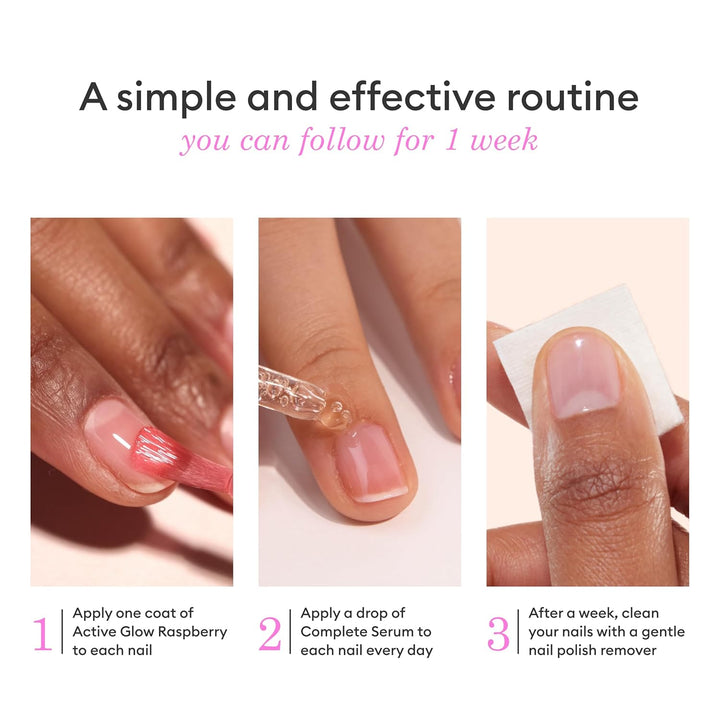 Manucurist Healthy Glow Duo - Active Glow Raspberry (Pink) Repairing Nail Polish Care & Complete Nai