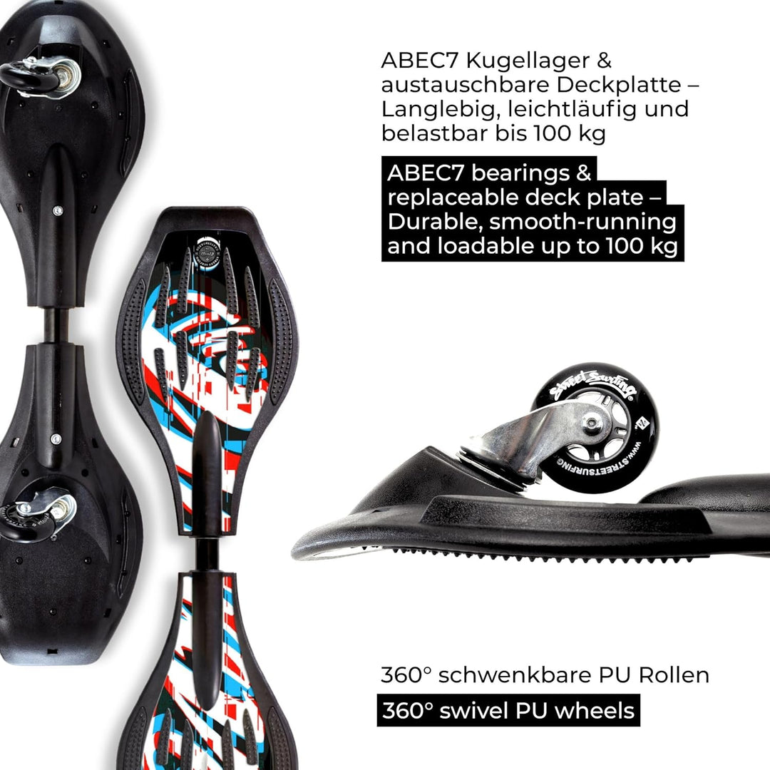 Streetsurfing Waveboard The Wave G1, Verschiedene Design wählbar, 360 Grad schwenkbare PU-Rollen, da