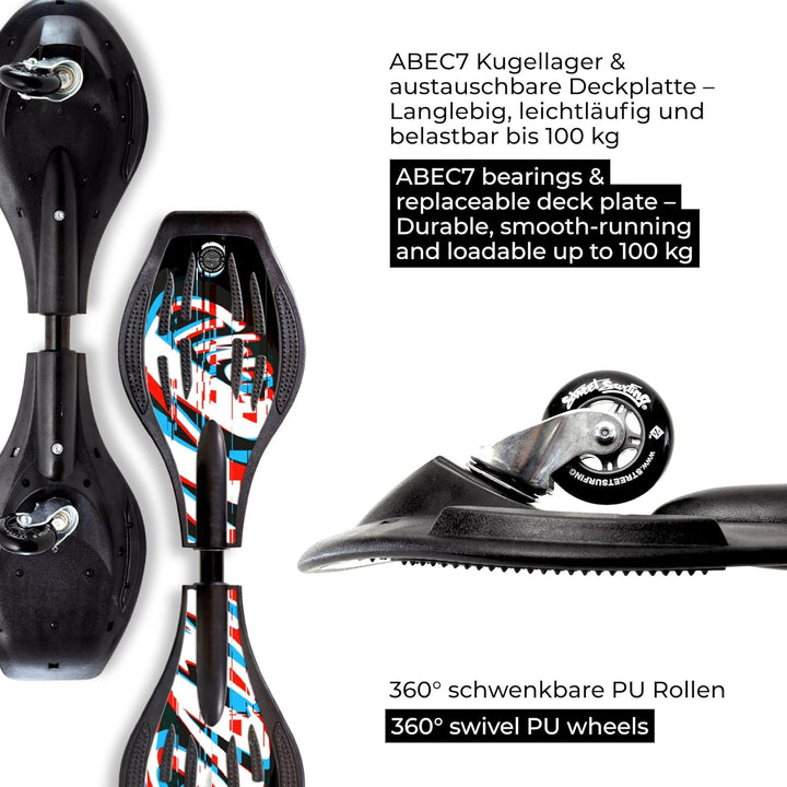 Streetsurfing Waveboard The Wave G1, Verschiedene Design wählbar, 360 Grad schwenkbare PU-Rollen, da