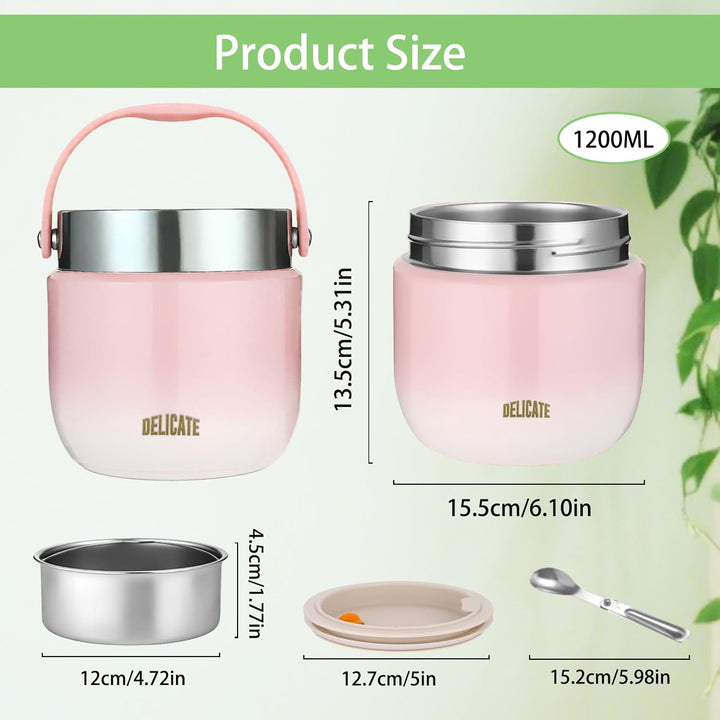 Thermobehälter für Essen 1200ml Edelstahl Warmhaltebehälter mit Faltbaren Löffel Thermobecher Essen