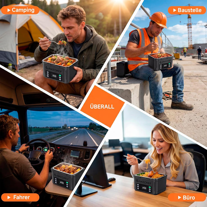 AMZCHEF Elektrische Lunchbox mit 27000 mAh Akku - Tragbare 1.5L Beheizbare Lunchbox mit 5-seitiger E