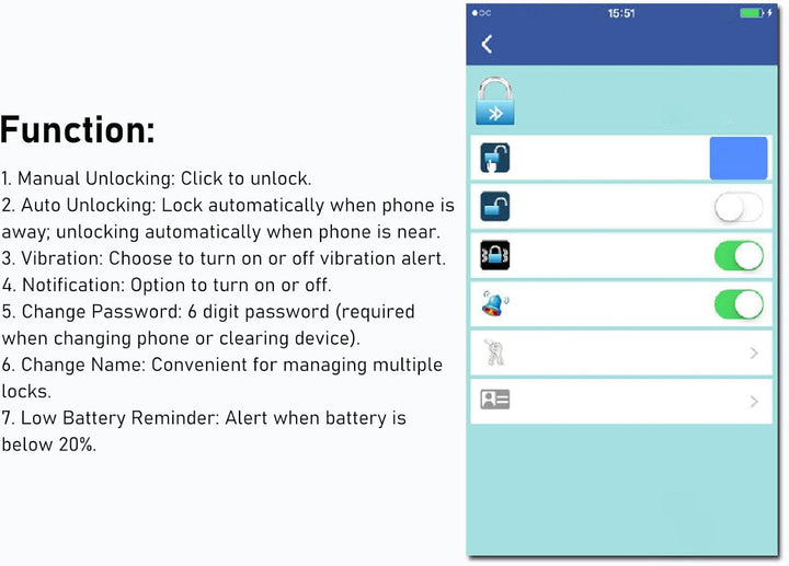Bluetooth Kettenschloss, APP Steuerung, Fahrradschloss mit Vibrationsalarmfunktion, Wasserdichtes Sc