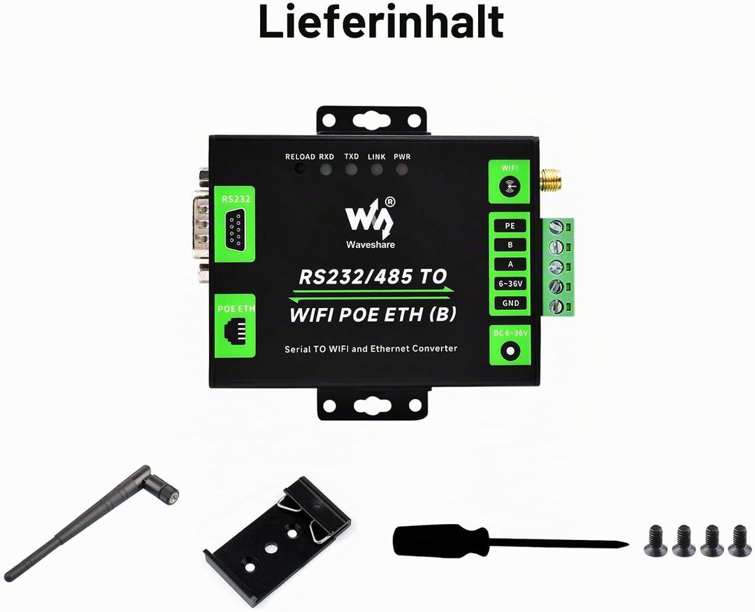 Waveshare Industrial Grade Serial Server RS232/485 to WiFi and Ethernet, Modbus Gateway, MQTT Gatewa