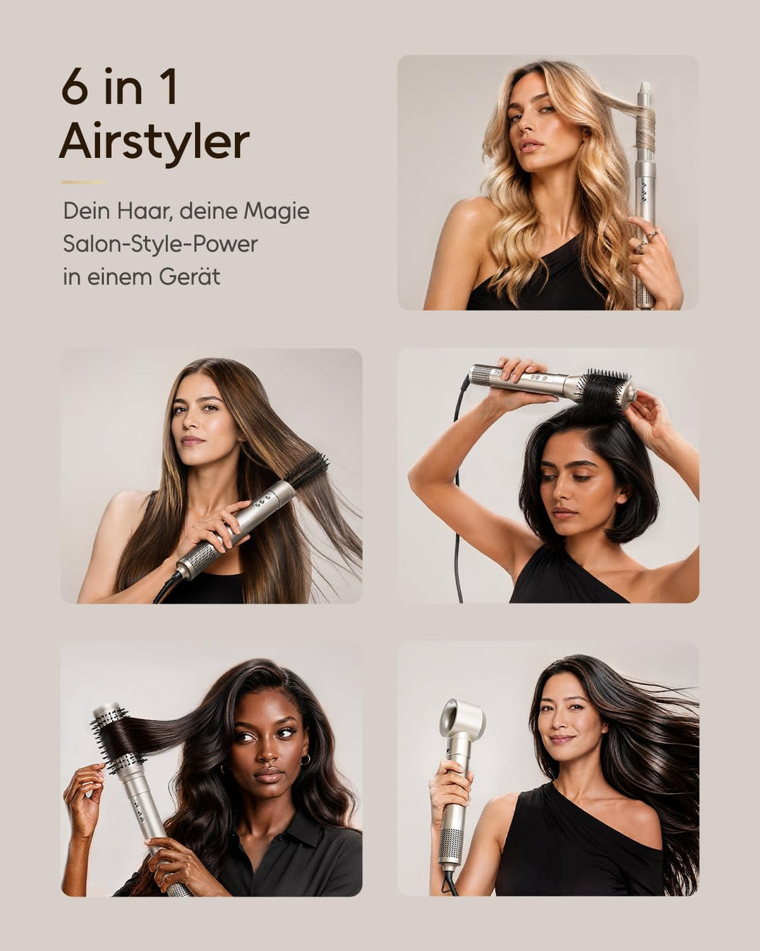 7MAGIC 6 in 1 Airstyler, Hairstyler, Lockenstab Auto-Wrap, Stylen Sie Beach Wave, Ionen Föhn, Profes