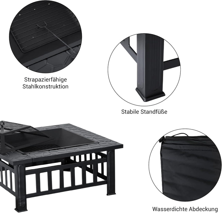 M MCombo Feuerschale mit Grillrost & Funkenschutz, Feuerkorb mit Schürhaken, Feuerstelle für Garten,