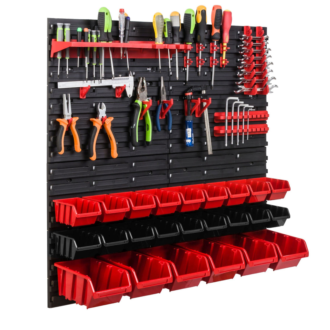Lagersystem Werkstattregal | 78 x78 cm | 24 stck. Box | Wandregal mit Werkzeughalterungen und Stapel