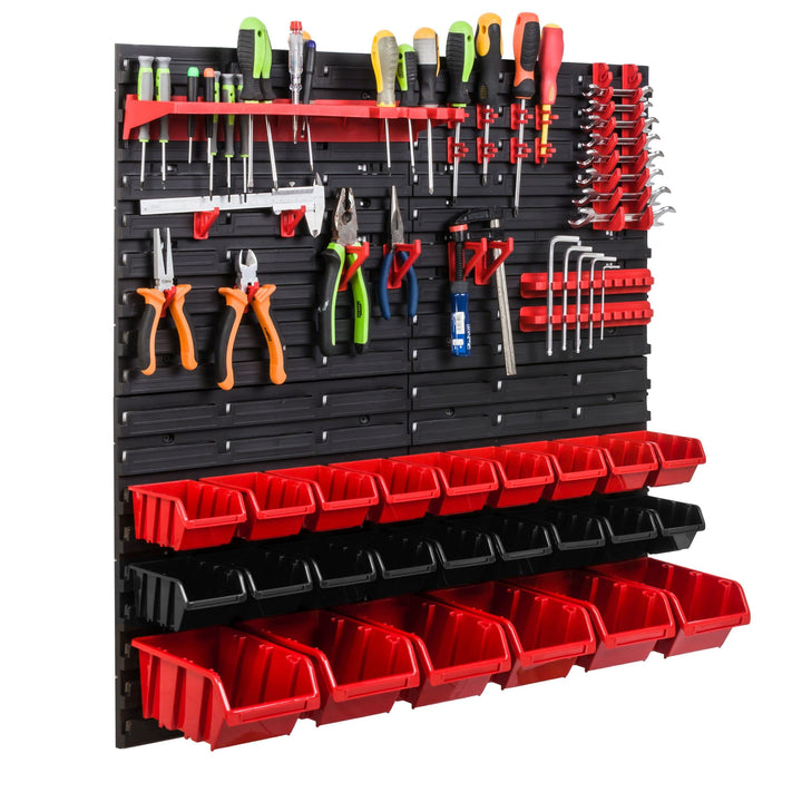 Lagersystem Werkstattregal | 78 x78 cm | 24 stck. Box | Wandregal mit Werkzeughalterungen und Stapel