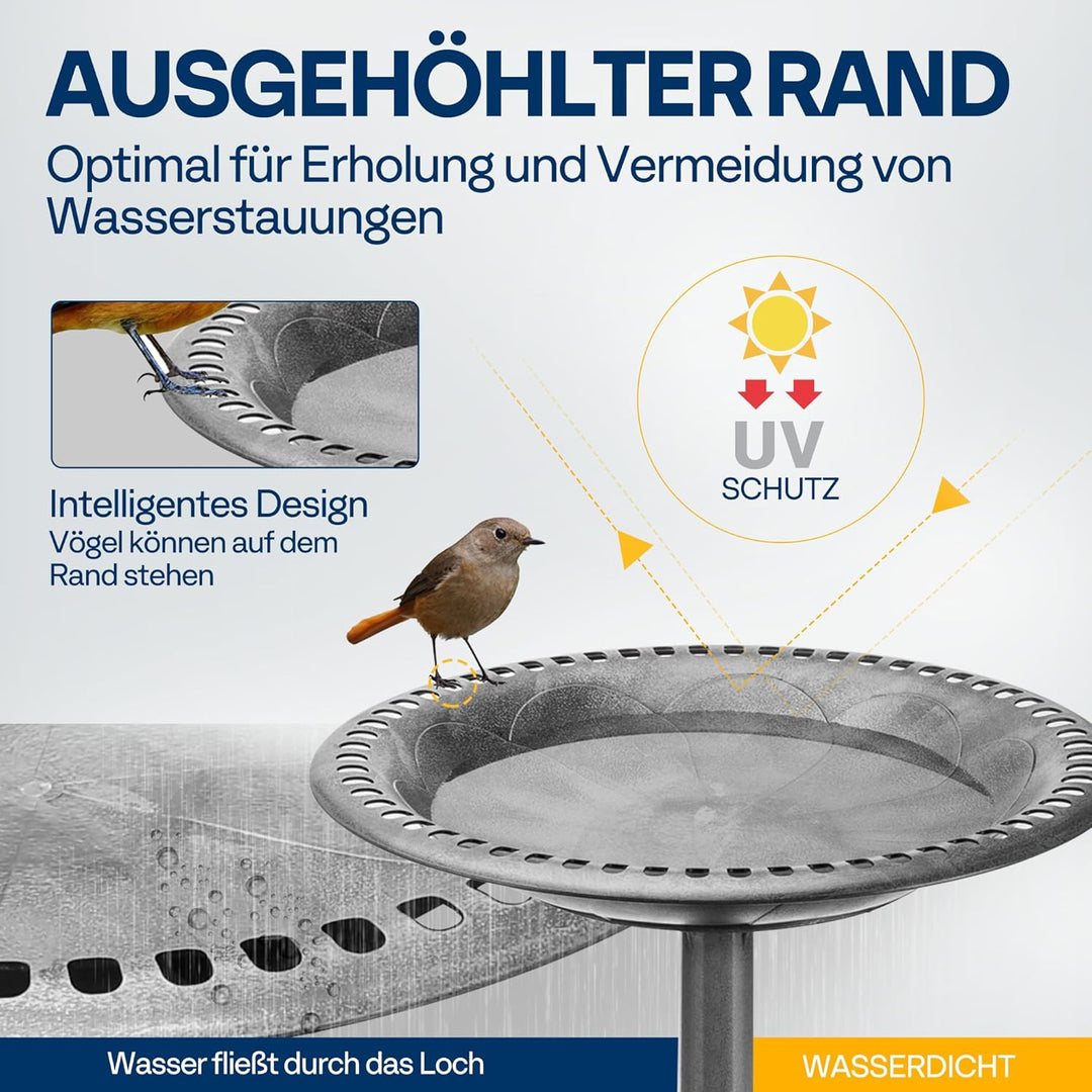 VIVOHOME Vogeltränke 71cm hoch Polyresin leicht antike Optik für Aussenbereich Grau, Grau