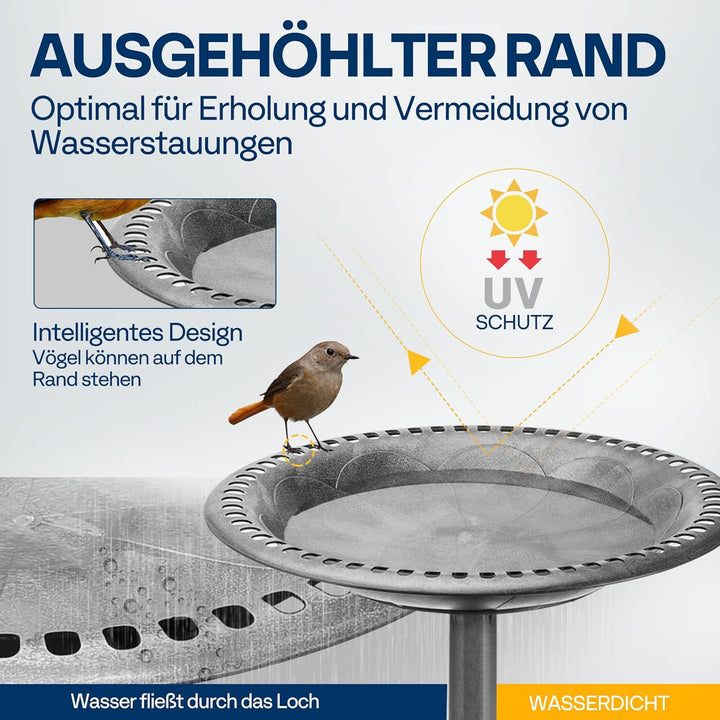 VIVOHOME Vogeltränke 71cm hoch Polyresin leicht antike Optik für Aussenbereich Grau, Grau