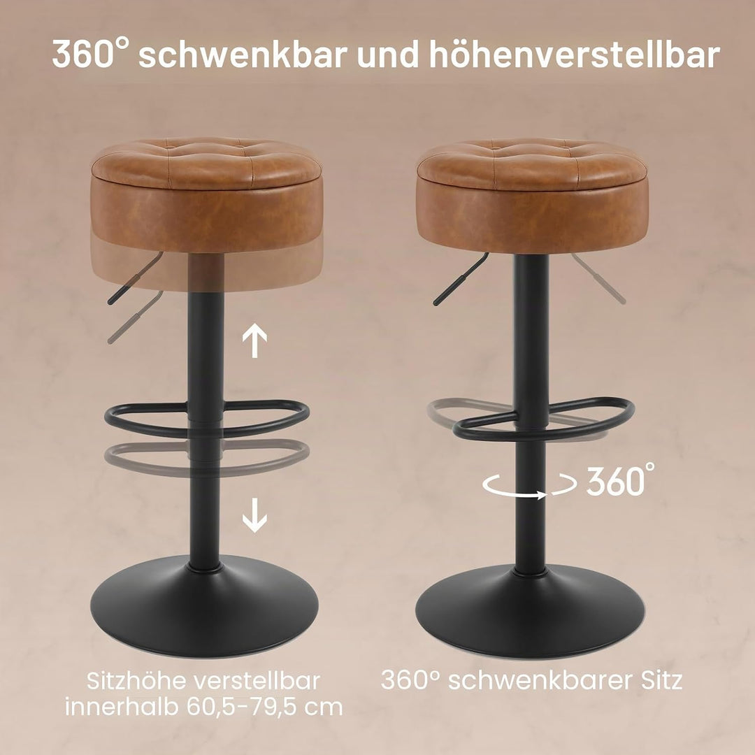 WOLTU Barhocker 2er Set, Sitzhocker mit Stauraum, Hocker höhenverstellbar 360° drehbar, Drehhocker f