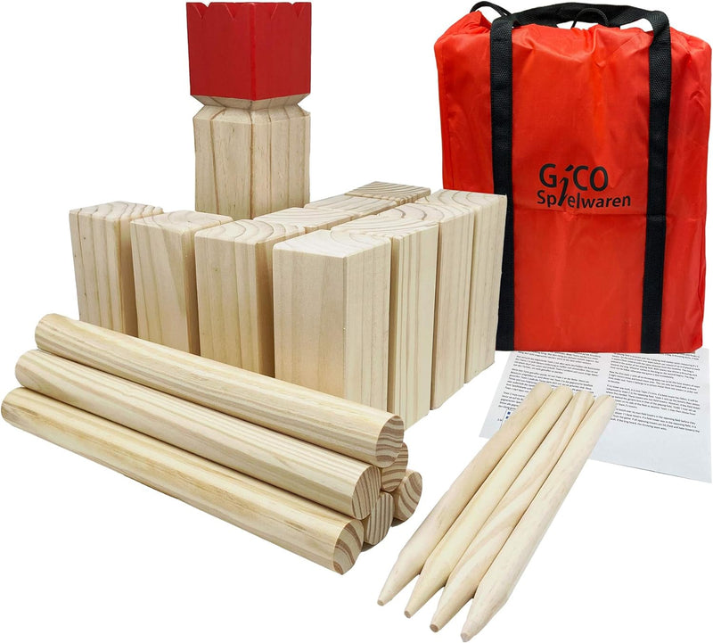 GICO Kubb Spiel XXL Set, Wikingerspiel, König 30 x 7 x 7 - Der Outdoor Spielspass in Top Qualität au