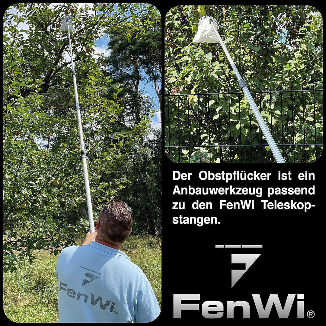 FenWi Apfelpflücker, Obstpflücker zur Obsternte als Zubehör und Anbaugerät Teleskop-Sets und Alu-Tel