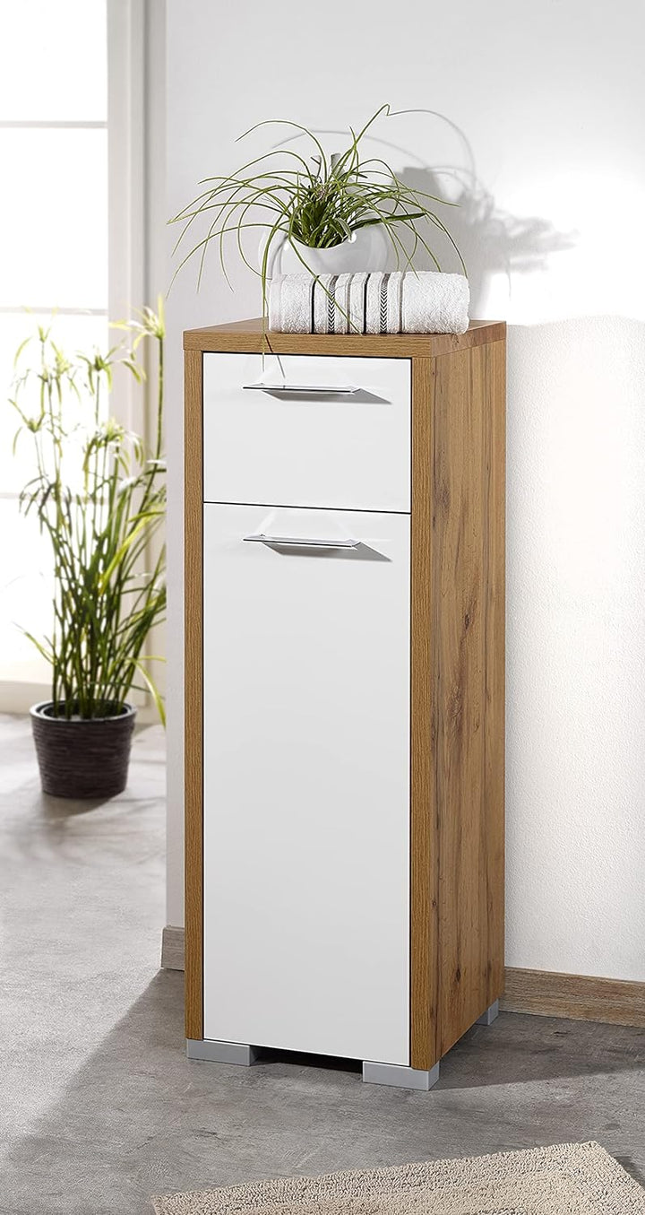 Schildmeyer Bella Midischrank 150644, Holzwerkstoff, Eiche Landhaus Dekor/weiss Glanz, 34,5/33 / 97