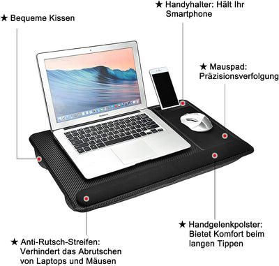Laptopkissen für Bett mit Kissen，Laptop Unterlage Zubehör Couch mit Mausunterlage and Handgelenkaufl