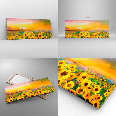 Wandbilder Dekoration Wohnzimmer Sonnenblumen Blume Panorama Bilder auf Leinwand 120x50cm Leinwandbi