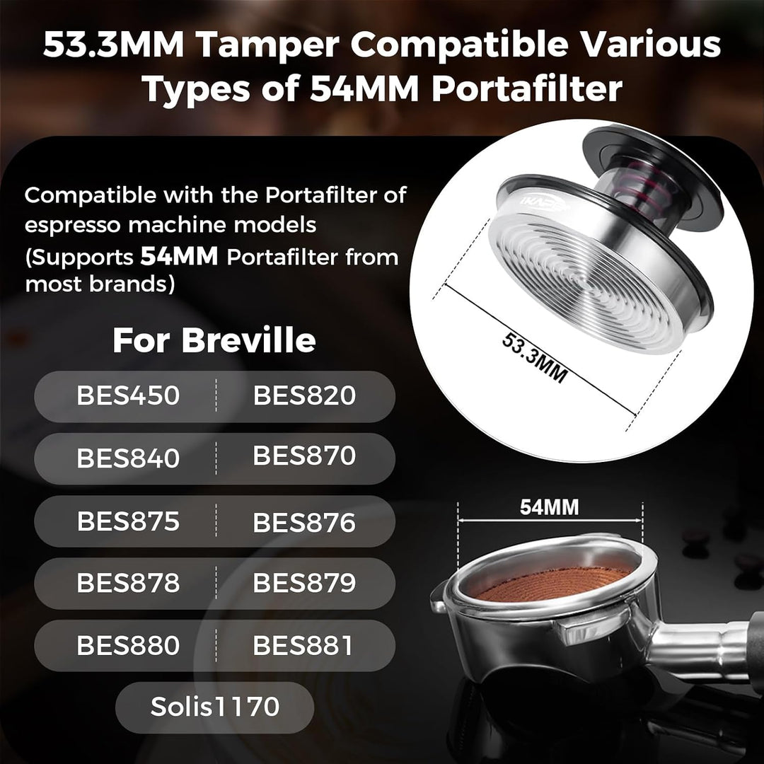 IKAPE 53.3MM Kaffee Tamper für Espresso, Feder kalibriert Tamper mit semi-transparentem Design, geei