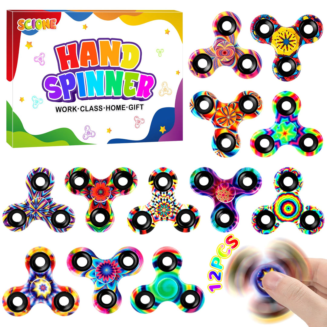 SCIONE 12er Pack Fidget Spinner, Mitgebsel Kindergeburtstag, High-Speed Fingerkreisel Sensory Toys f