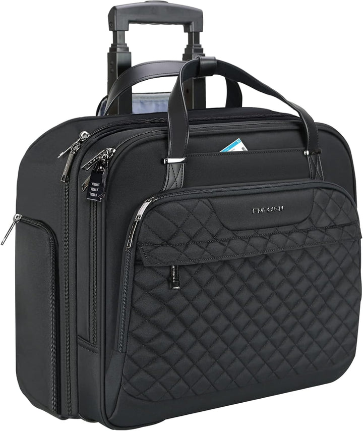 EMPSIGN Trolley Business Rolling Laptop mit Rädern, Rolling Laptoptasche für Frauen passt bis zu 15.