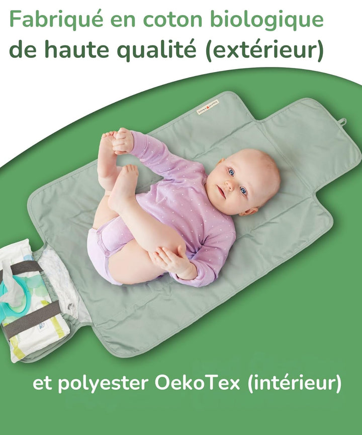 Jubi® Wickelauflage Mint aus Biobaumwolle undPolyester - Wickelunterlage für unterwegs mit P