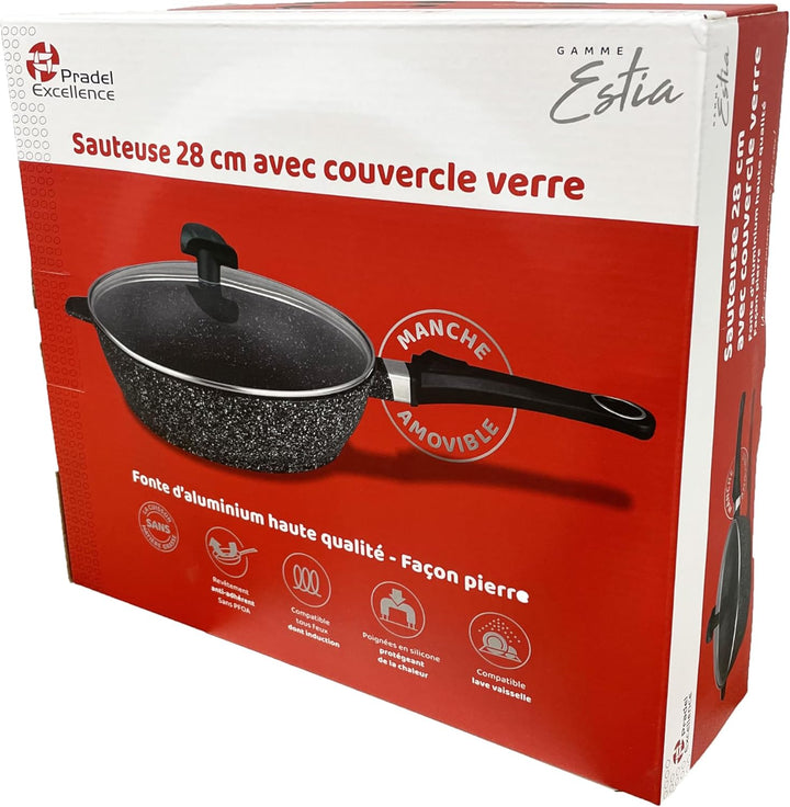 Pradel Excellence 52393M Bratpfanne in Stein-Optik aus Aluminiumguss, 28 cm, 1 Stück, Schmorpfanne,