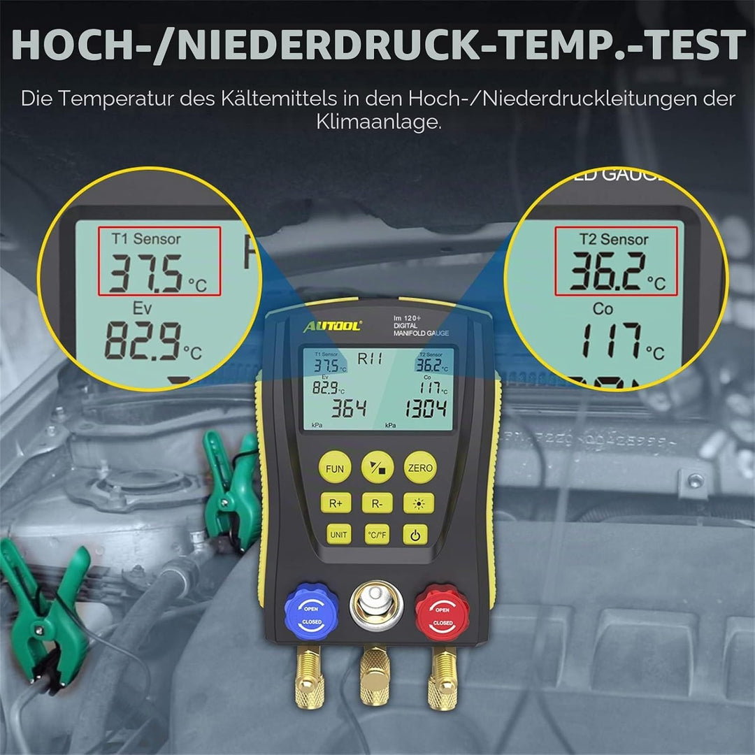 AUTOOL lm120+ Digitales Kältemanometer, HLK-System Kältemanometer/Vakuumdruck-Temperatur-Lecktester