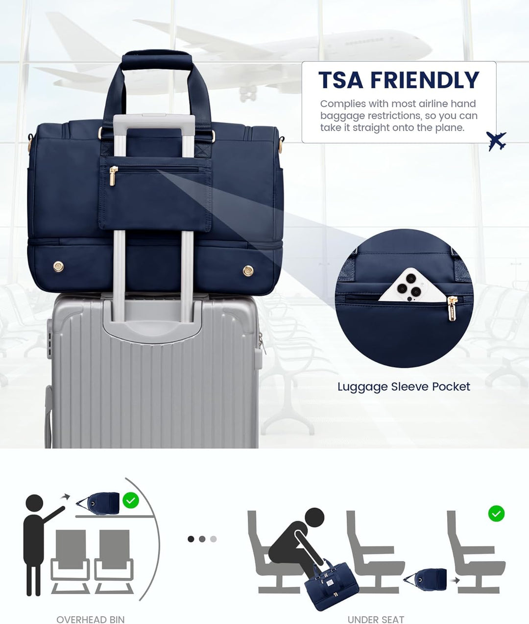 LOVEVOOK Sporttasche Reisetasche Gross, 50L Weekender Travel Duffel Bags mit Kulturtasche, Schuhfach