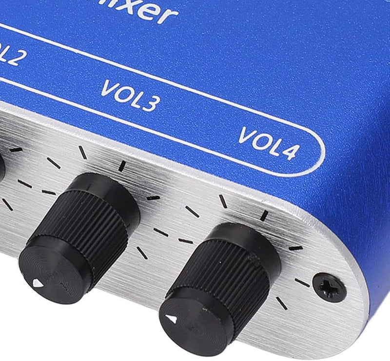 Audio-Mixer 4 Eingänge 1 Ausgang Stereo-Mischpult aus Aluminiumlegierung Kopfhörerverstärker DC 5‑12