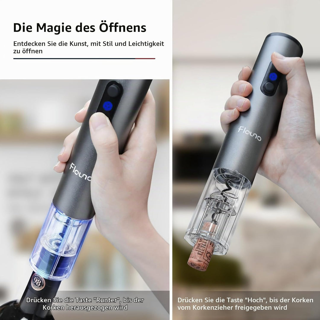 Flauno Elektrischer Korkenzieher, kabellos, professionell, automatischer Weinöffner mit Papierschnei