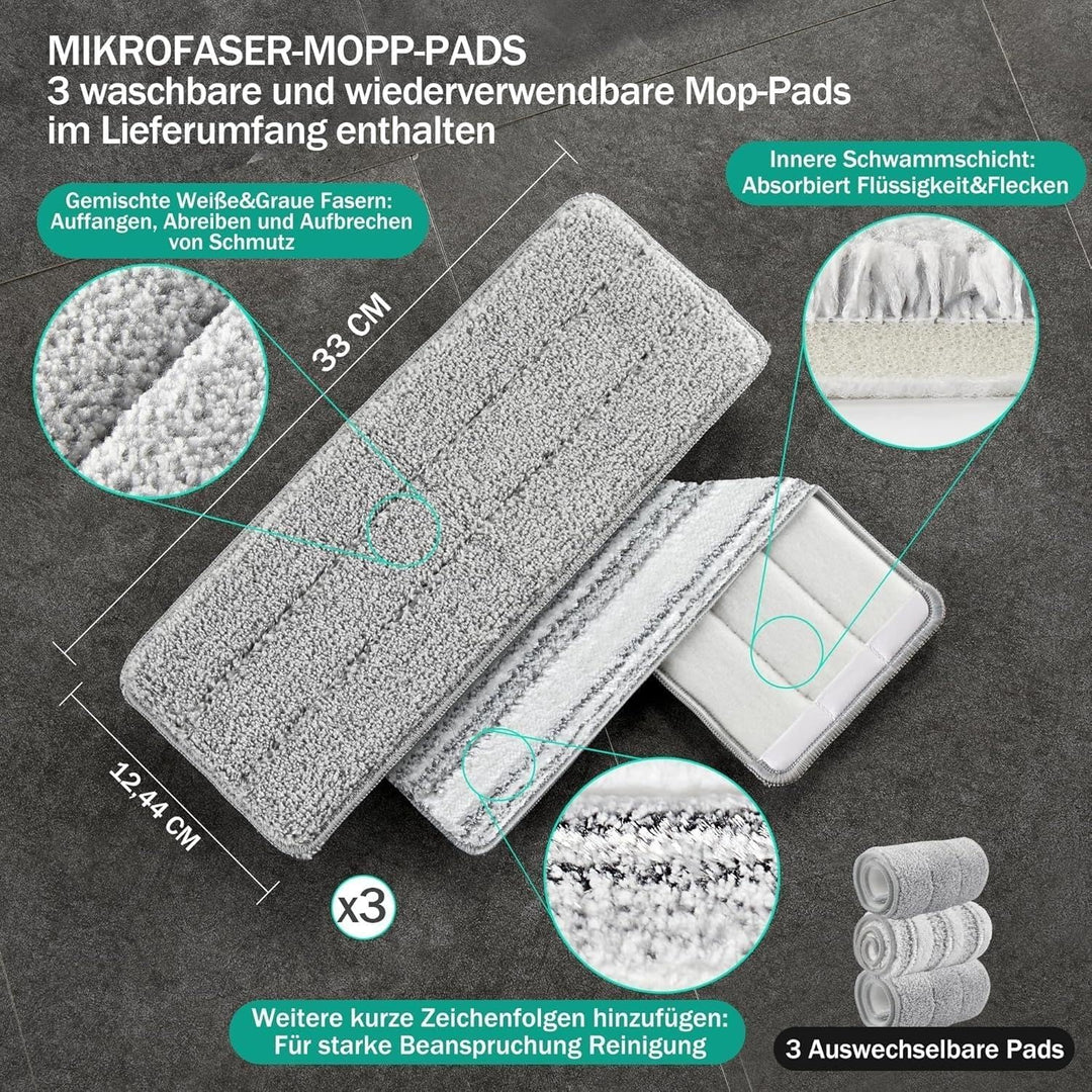 JOYMOOP Wischmopp und Eimer mit Auswringer-Set, freihändiger flacher Bodenwischer und Eimer, mit 3 w