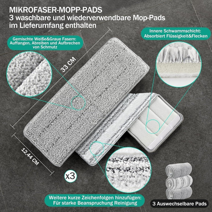 JOYMOOP Wischmopp und Eimer mit Auswringer-Set, freihändiger flacher Bodenwischer und Eimer, mit 3 w