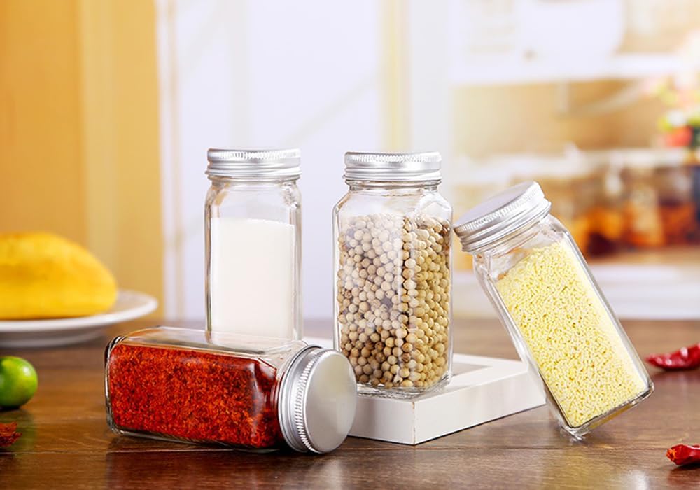miaomiao 12 Stück Gewürzgläser Eckig Set, 120 ml Gewürzdosen Gewürze Organizer, Gewürzbehälter Spice