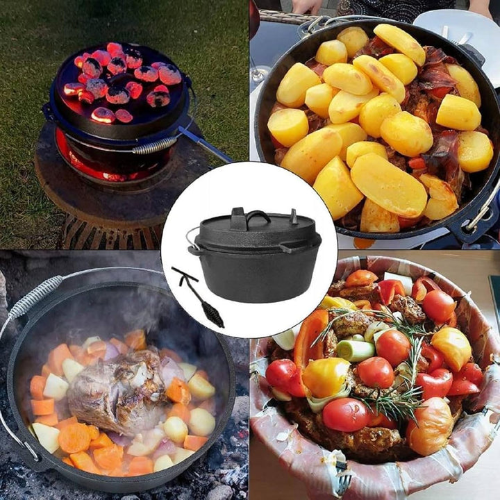 QLS Gusseisen Feuertopf 6 L Dutch Oven mit Deckel für Grill Lagerfeuer | Massives Gusseisen speicher