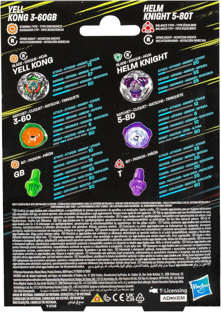 Beyblade X Yell Kong 3-60GB and Helm Knight 5-80T Kreisel Dual Pack, Set