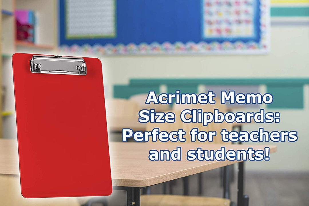 Acrimet Klemmbrett Memo (23.5 cm x 16 cm) Flacher Metallklammer (Rot Farbe) (Plastik) (6er-Pack)