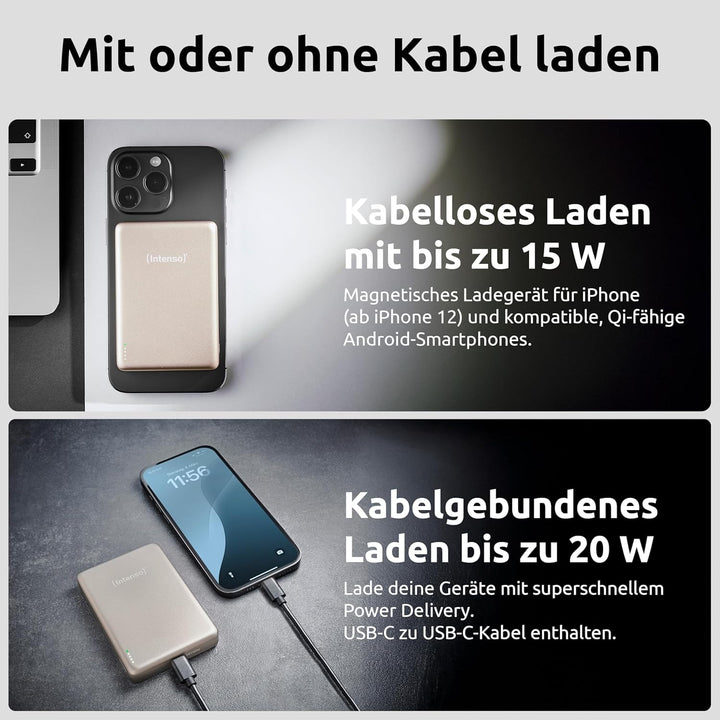 Intenso MW10000 Magnetische Powerbank 10000 mAh – MagSafe kompatibel, Wireless Charging 15W, USB-C P