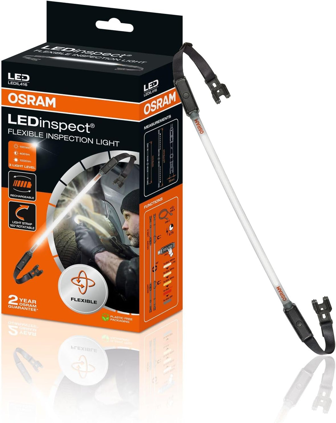 Osram LEDinspect Flexible Inspection Light, wiederaufladbare LED-Inspektionsleuchte, 6000K, Helligke