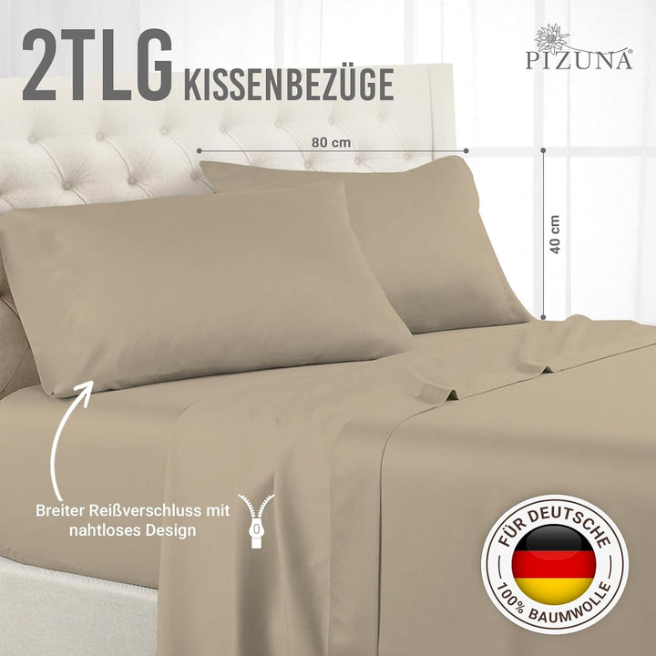 Pizuna Luxuriöser Soft-Satin 2er Pack Kissenbezug 40x80 cm Einfach Taupe, 600 Fadenzahl Baumwolle Ki