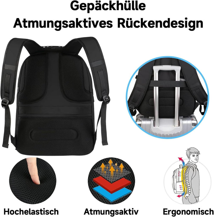 Laptop Rucksack Herren, 18 Zoll Grosser Arbeitsrucksack Reiserucksack Wasserdicht, mit USB Ladeansch