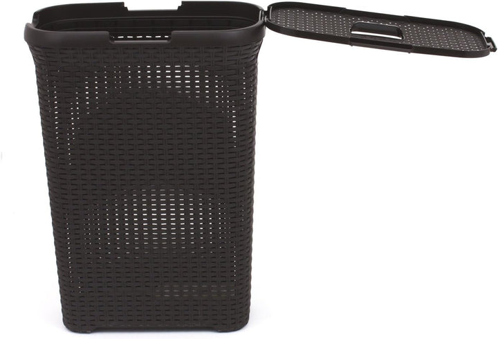 Curver Rattanoptik 40 Liter Wäschebox, Plastik, dunkelbraun, 44.7 x 26.5 x 61.2 cm, Dunkelbraun