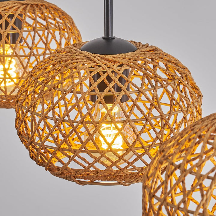 HOFSTEIN Hängeleuchte Mulstrand, 3-flammige Hängelampe aus Metall/Papiergeflecht in Schwarz/Natur, m