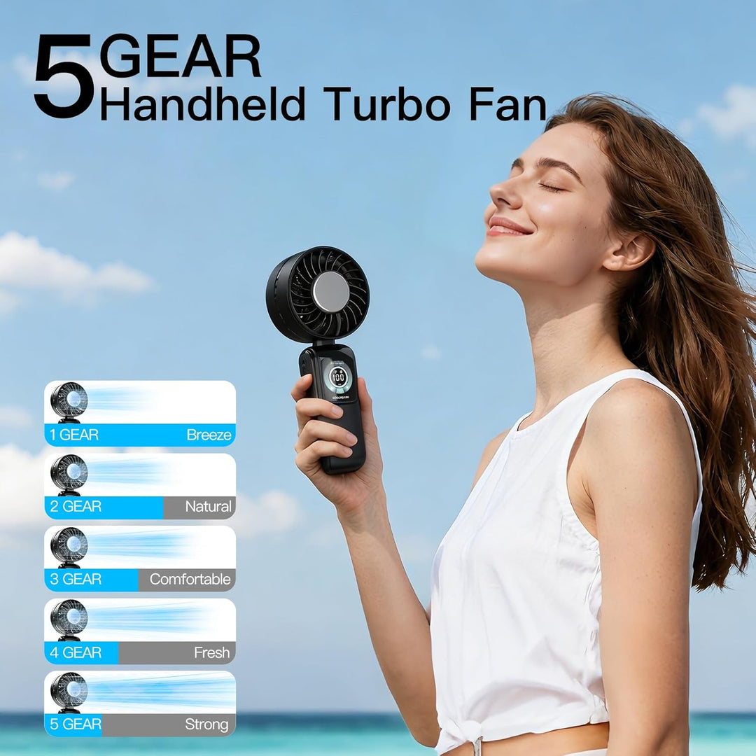 Handventilator Akku Aufladbar, Tragbarer Mini Ventilator USB, Schwarz | 100 Stufen Starkem Luftstrom