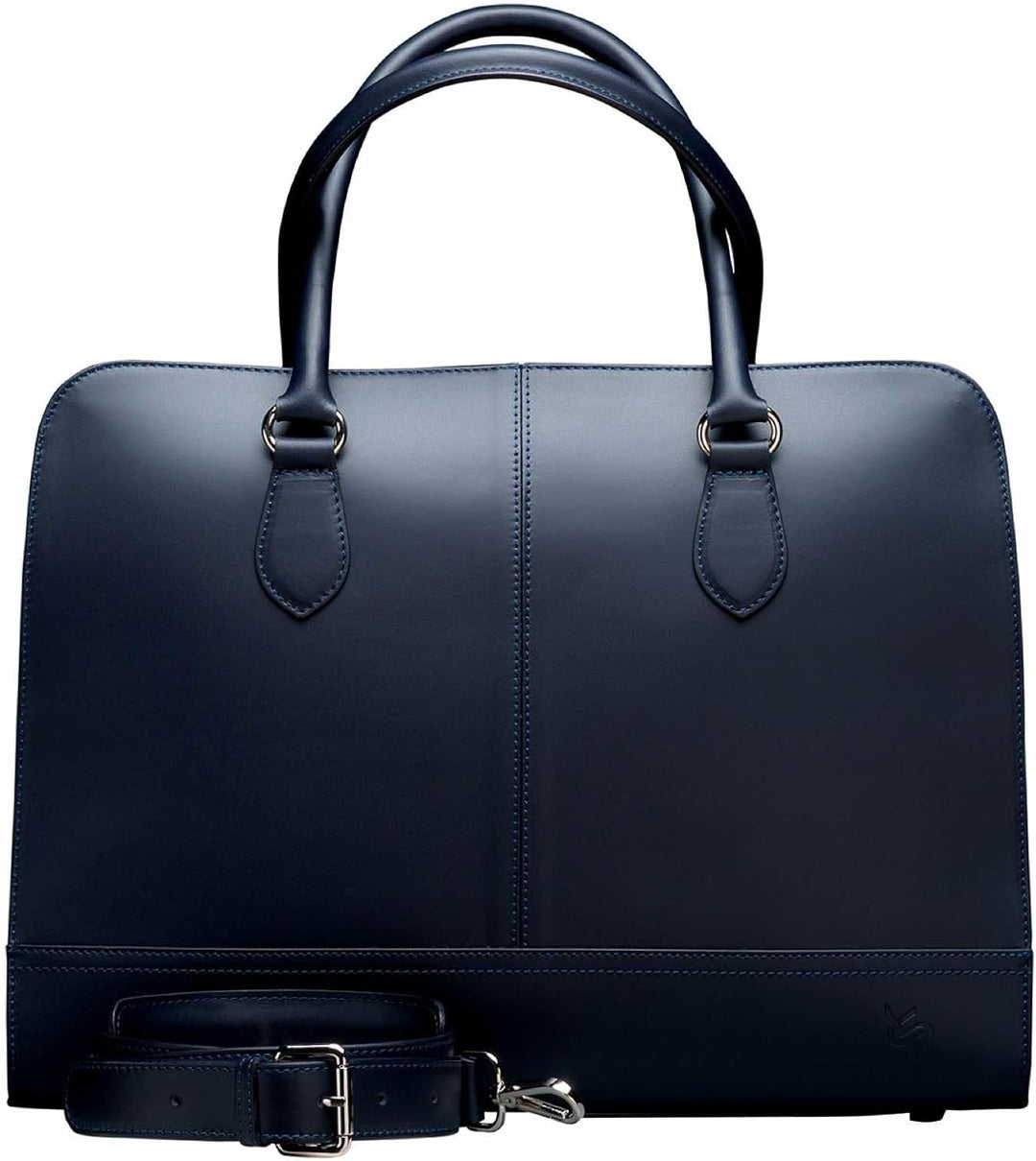 Su.B Laptoptasche 15,6 Zoll für Damen, Umhängetasche aus SpaltLeder mit Schulterriemen und Kofferban