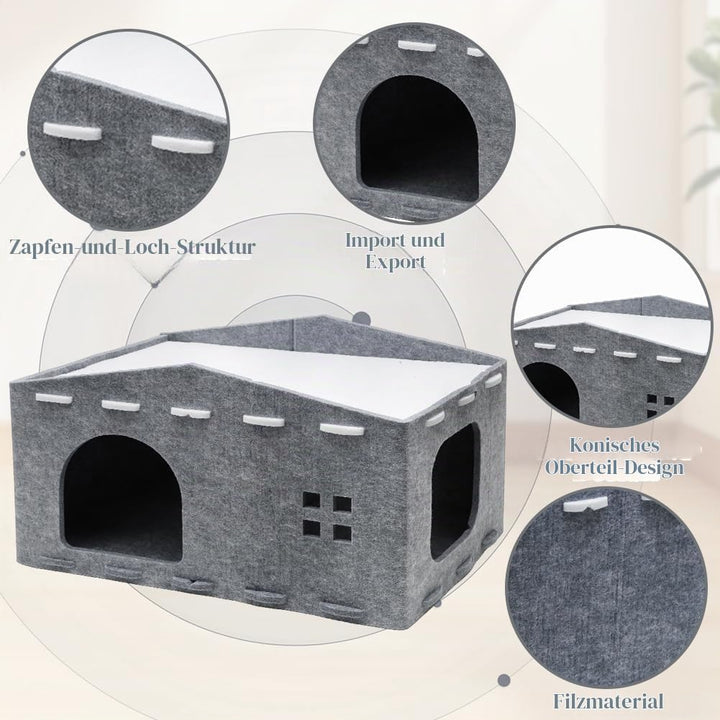 Katzenhöhle Filz, Katzenhaus aus Filz Katzenbett für Katzen, Abnehmbares Katzenbett, Katzenhaus Indo