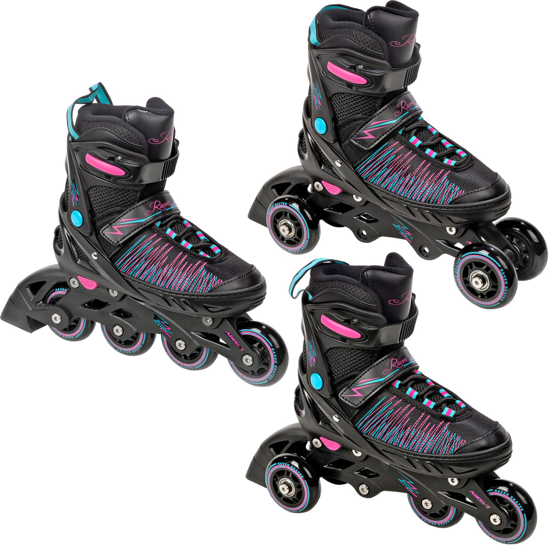 RAVEN 3in1 Inline Skates Triskates Rollschuhe Inliner für Kinder Erwachsene Mädchen Damen verstellba