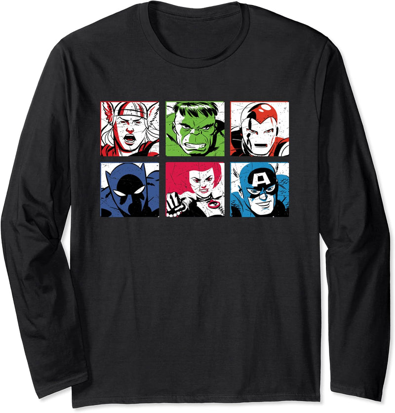 Marvel Avengers Super Heroes Retro Comic Art Langarmshirt