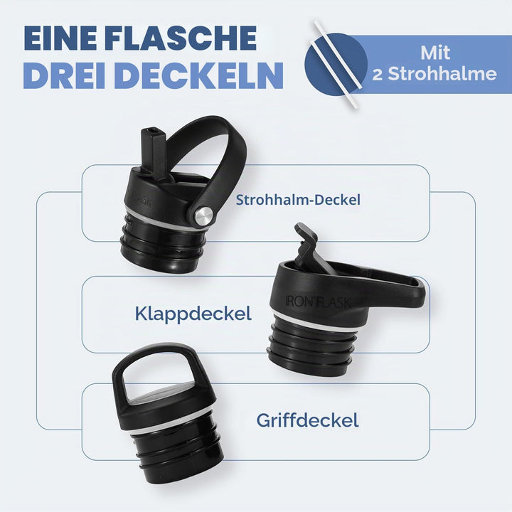 IRON °FLASK Sport-Trinkflasche - 680 ml, 3 Deckel (Strohhalmdeckel) - auslaufsicher, langlebig, dopp