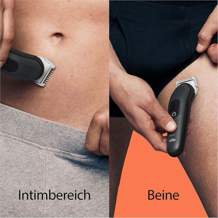 Braun Bodygroomer Series 3, Elektrischer Körperrasierer Herren mit 3 Zubehörteile, Kabelloser Trimme
