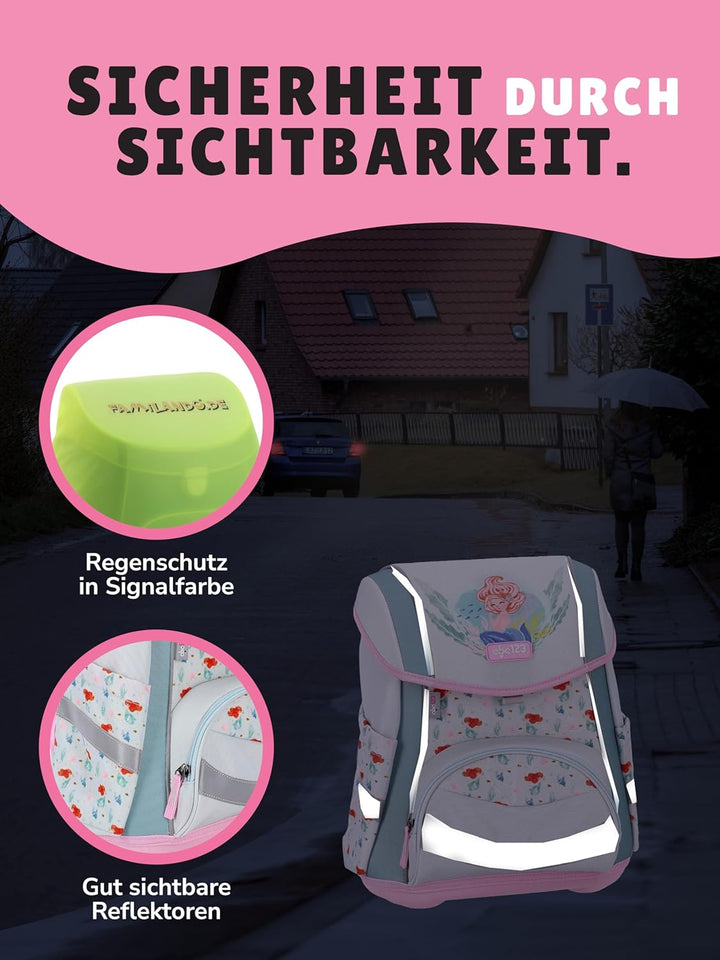 Familando - Schulranzen Set 5-teilig - Rosa Meerjungfrau (Meermaid) - Ergonomisch, stabil & mit gepo
