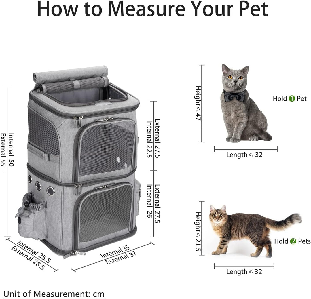 Rucksack für 2 Katzen, 2-in-1, abnehmbares Doppelfach, bis zu 12 kg, Transporttasche, faltbar und be